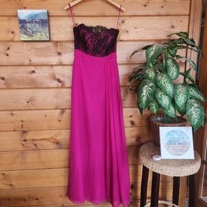 Marys Bridal 💜 Modern Maid Dress Pink Black Lace Strapless Pleats Long Formal 8